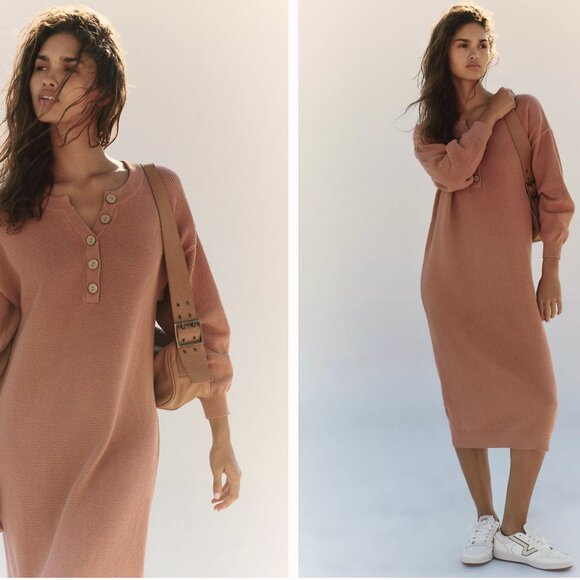 Free People FP Beach Hailee Sweater Midi Dress NWT Small Aged Terracotta Cotton - Picture 2 of 16